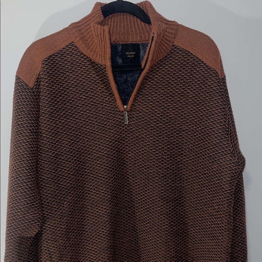Men's Brown Zip-Neck‎ Textured Sweater